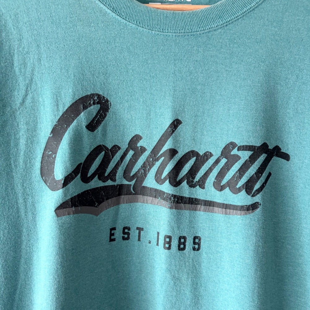 Carhartt Mens Large Tall Loose Fit Long Sleeve Graphic T-Shirt Teal Green Logo - Picture 2 of 5